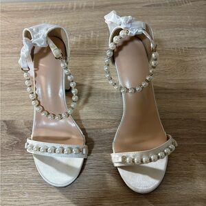Elegant Pearl-Embellished White Heels